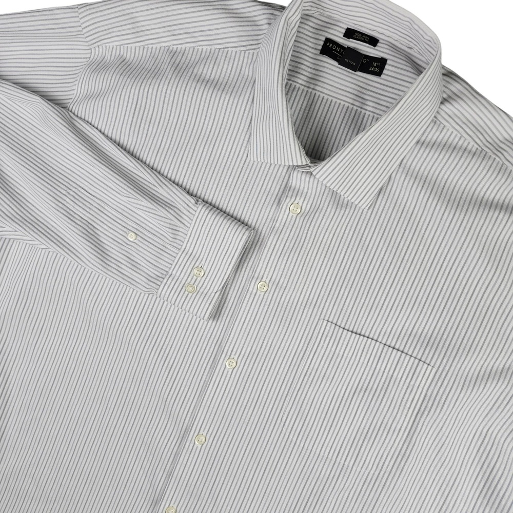 Pronto Uomo Dress Shirt Non-Iron Classic Fit Mens 18.5 34/35 White Gray Striped